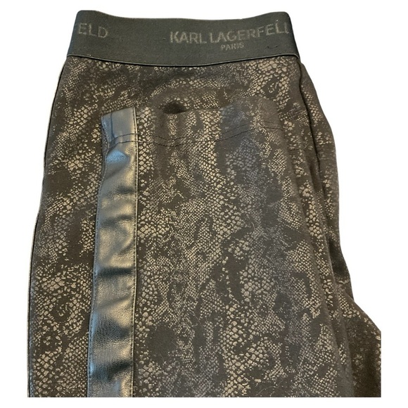 KARL LAGERFELD BLACK LACE WITH LEATHER SIDE STRIPED PANT SIZE M - Picture 4 of 5